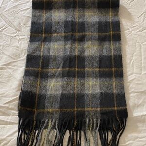 Plaid Wool and Cashmere Scarf in Black, Gray and Yellow